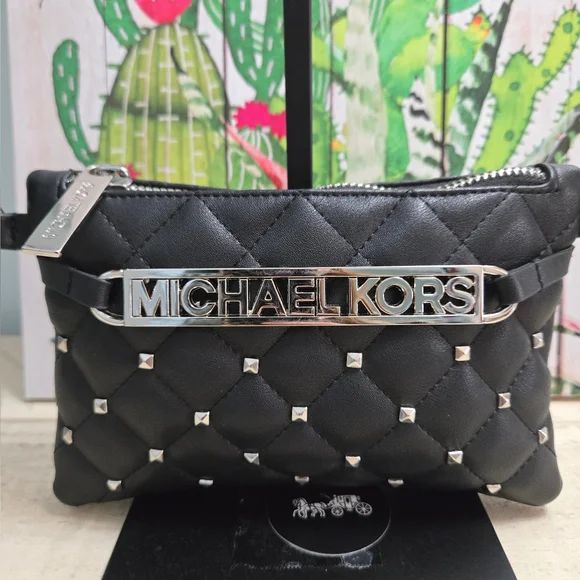 Michael Kors Women's MK Quilted Studded Multi-Bag-Black/Silver- EUC - Picture 3 of 16